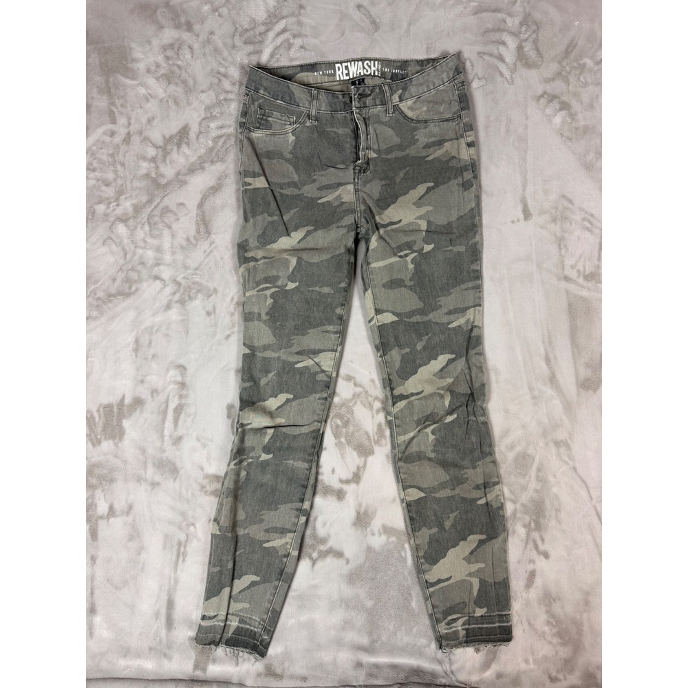 Rewash Brand Womens Camo Skinny Jeans Grey Olive Camouflage Size 7/28 Raw Hem